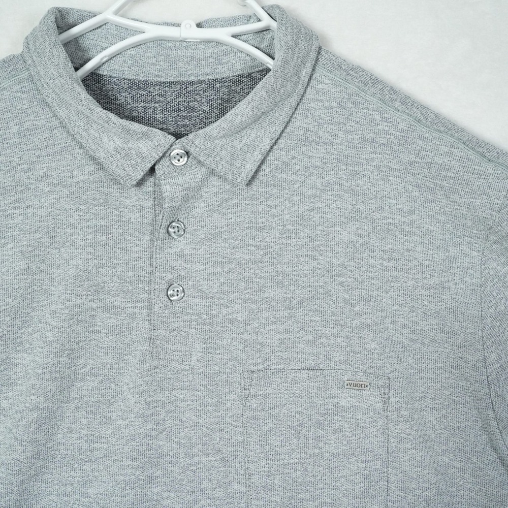 Vuori Mens V164 Short‎ Sleeve Polo Shirt Heather Grey Textured Knit Large